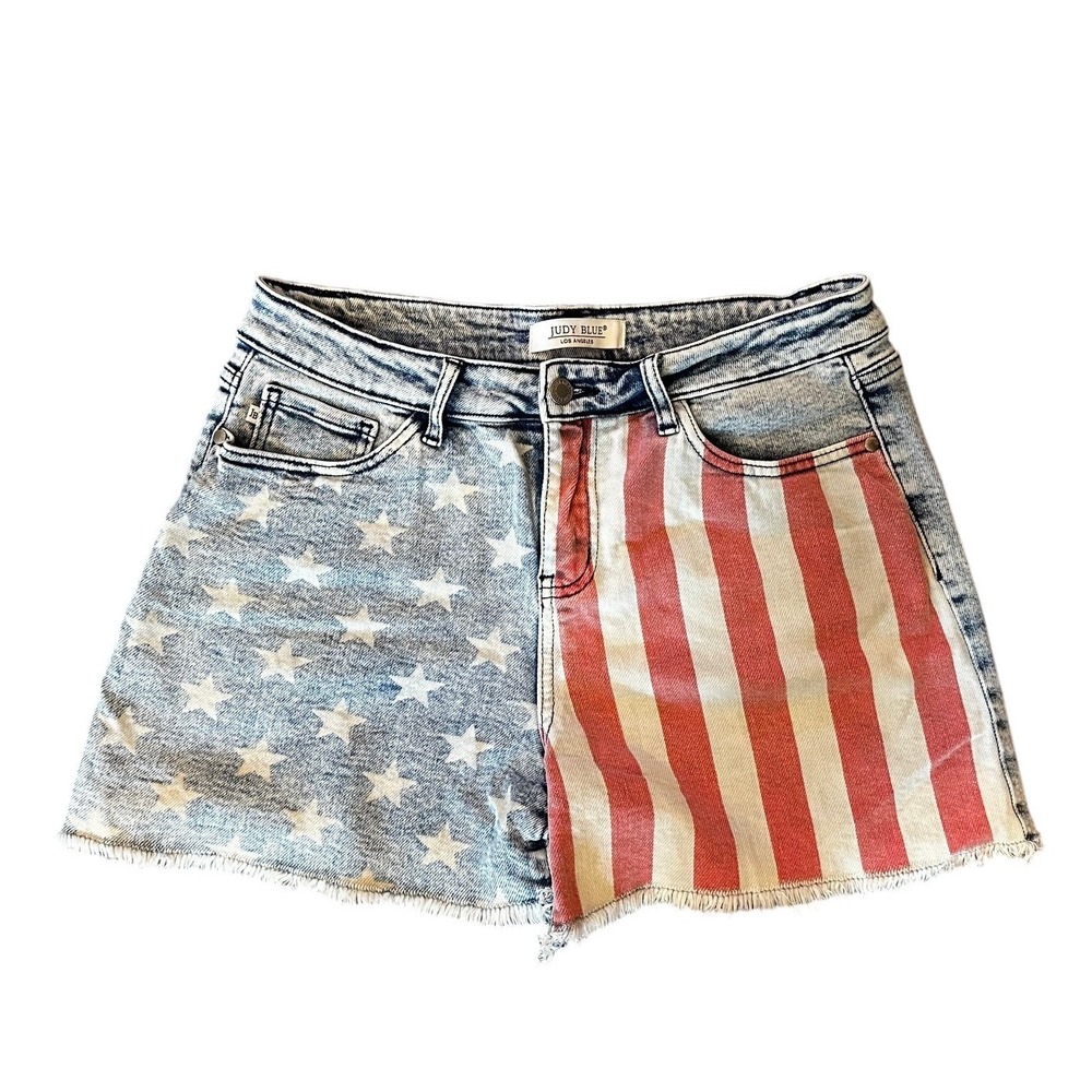 Judy Blue American Flag Stars And Stripes Acid Wash Denim Shorts Women's XL - Picture 2 of 5